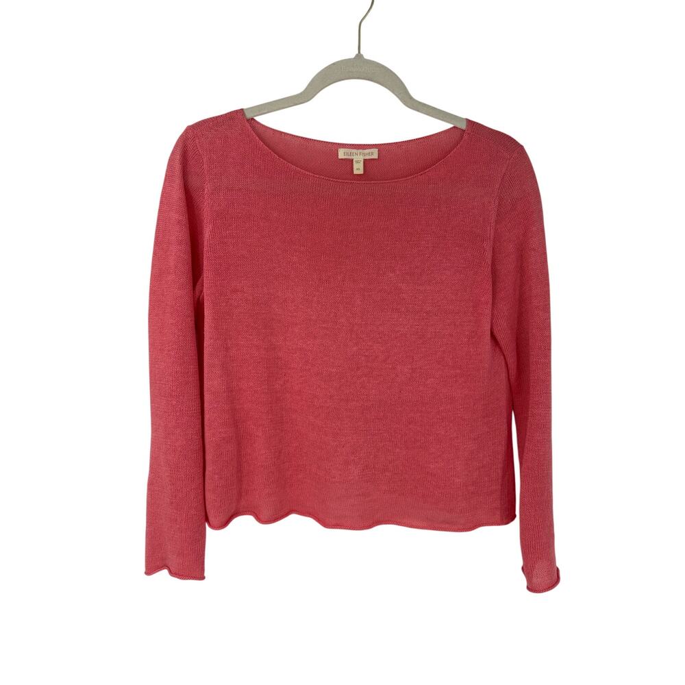 Eileen Fisher Womens XS 100% Linen Oversized Sweater Pink Long Sleeve Boat Neck